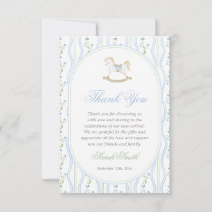 Grand millennial Rocking Horse Baby Shower Boy Thank You Card