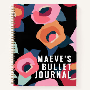 Grand moderne rose Fleurs noires Journal à puce