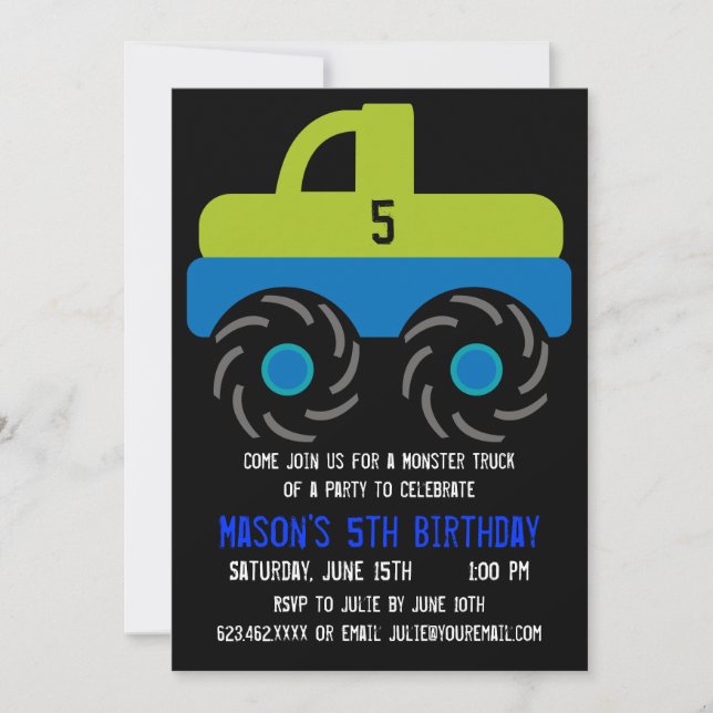 Grand Monster Truck Invitations de fête d'annivers (Devant)