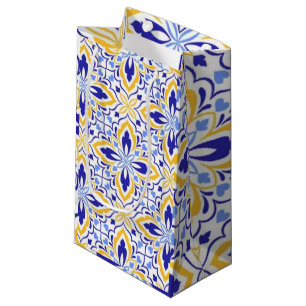 Grand Mosaic Blue and Gold Floral Mediterranean Small Gift Bag