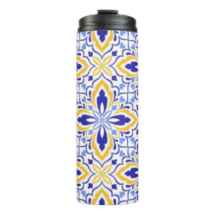 Grand Mosaic Blue and Gold Floral Mediterranean Thermal Tumbler