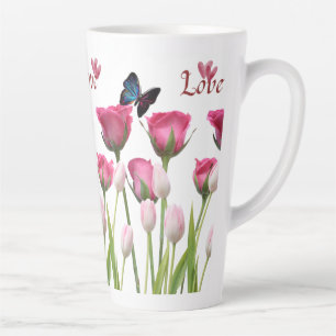 Grand mug à latte 'Amour floral et papillon'