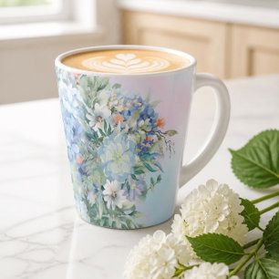 Grand Mug Hydrangea Bleue et Fleurs Latte