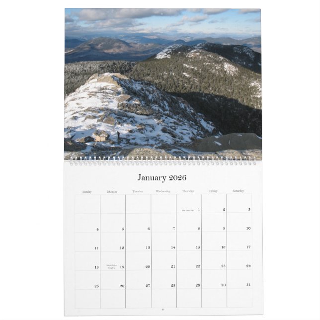 Grand New Hampshire calendrier mural sauvage de (Jan 2026)