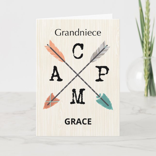 Grand Niece Camp Personalize Name Arrows Card (Front)