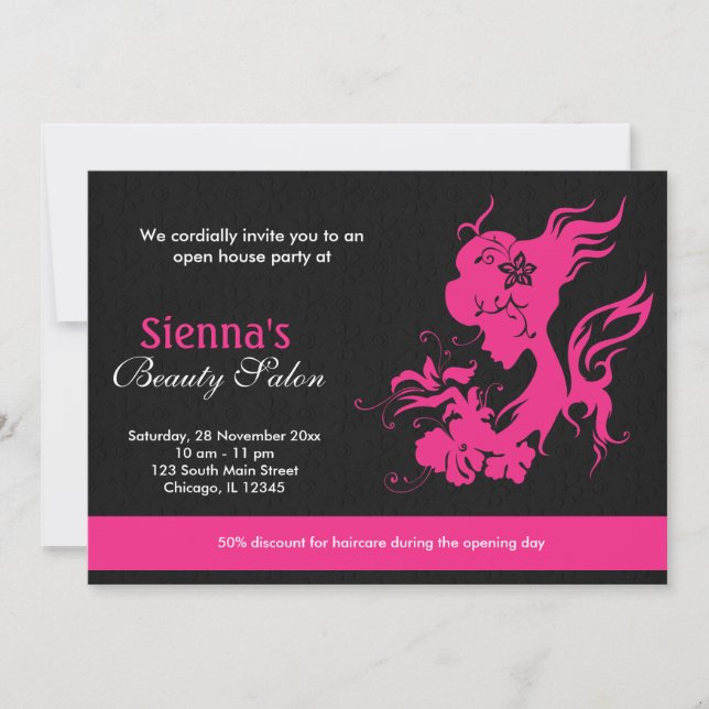 Grand Opening Beauty Salon (Deep Pink) Invitation (Front)