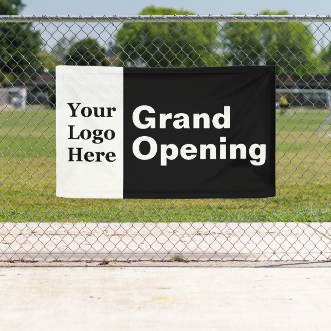 Grand Opening Black and White Your Logo Business Banner (Insitu)