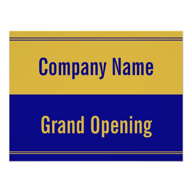 Grand Opening Blue Gold Company Name Window Sign (Front)
