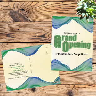 Grand Opening Blue Green Border Watercolor Waves Postcard