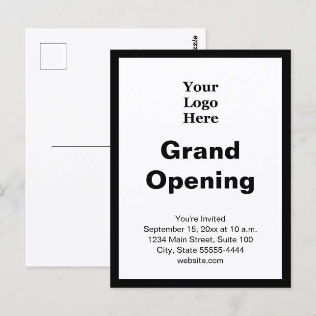 Grand Opening Business Logo Black White Invitation (Devant / Derrière)