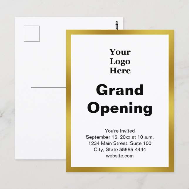 Grand Opening Business Logo Gold White Invitation (Devant / Derrière)