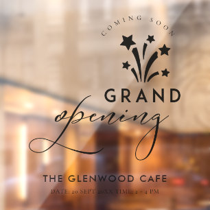 Grand Opening Firework Star Black Coming Soon Window Cling