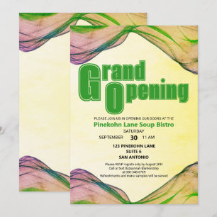 Grand Opening Green Yellow Watercolor Border Wave  Invitation