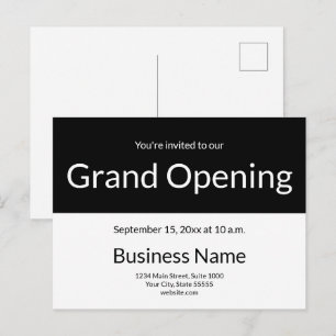 Grand Opening Invitation Business Black and White Postcard