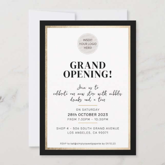 GRAND OPENING modern minimal logo store black Invitation (Front)