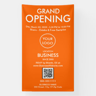 Grand Opening Modern Orange Business Logo QR Code Banner