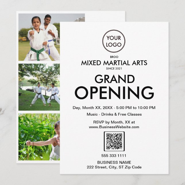 Grand Opening Modern White Business Logo QR Code Invitation (Front/Back)