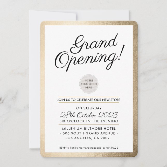 GRAND OPENING PARTY modern business gold Invitation (Front)