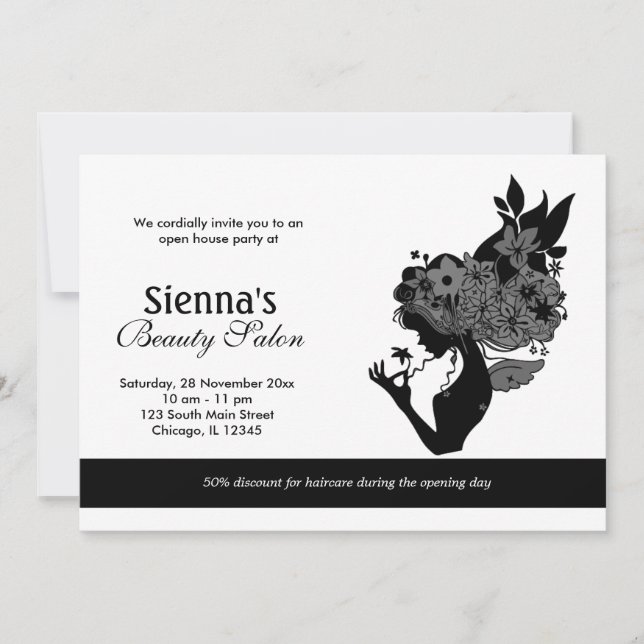 Grand Opening Salon (Black) Invitation (Front)