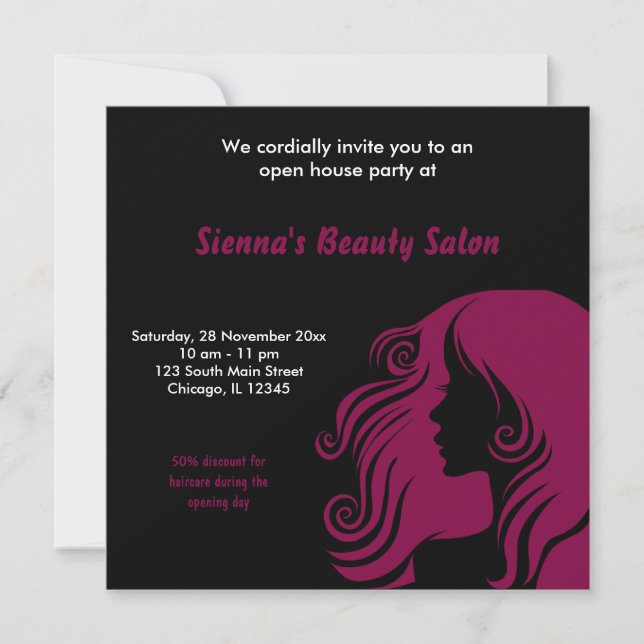 Grand Opening Salon (Maroon) Invitation (Front)
