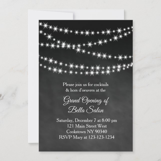 Grand Opening Twinkle Lights chalkboard Invitation (Front)