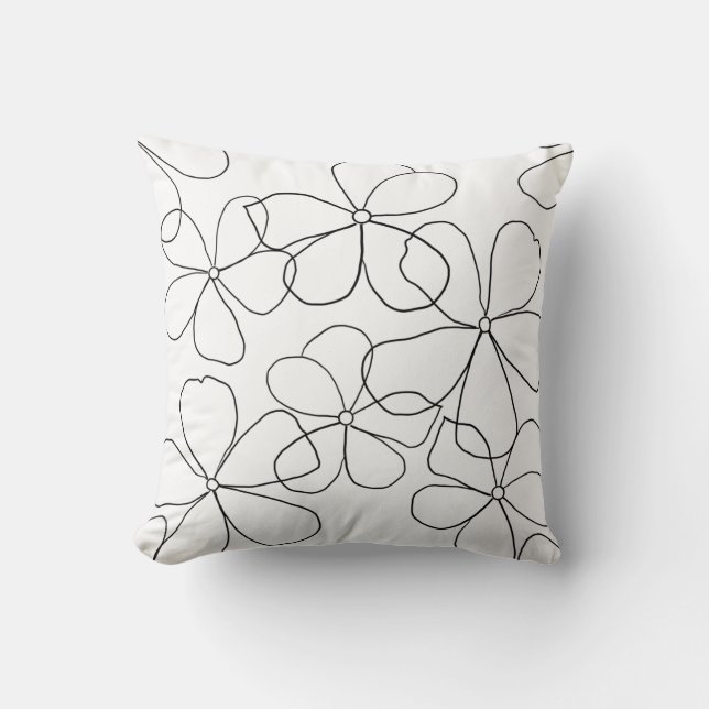 Grand Oreiller à lancer de fleurs noir blanc (Recto)