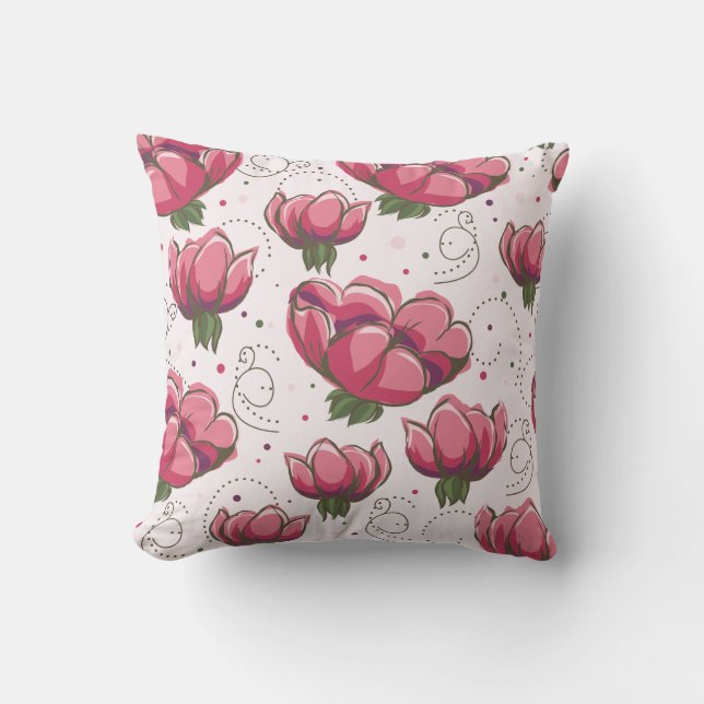 Grand Oreiller à lancer floral rose Fuchsia (Recto)