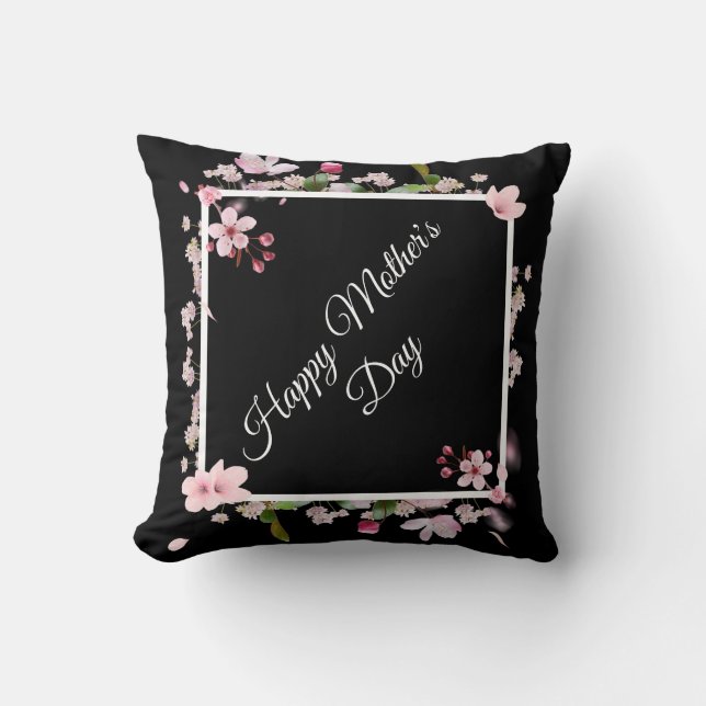 Grand Oreiller rose floral Joyeux Mère de Fête (Recto)