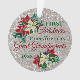 Grand-parents 1er Noël Poinsettia Burlap