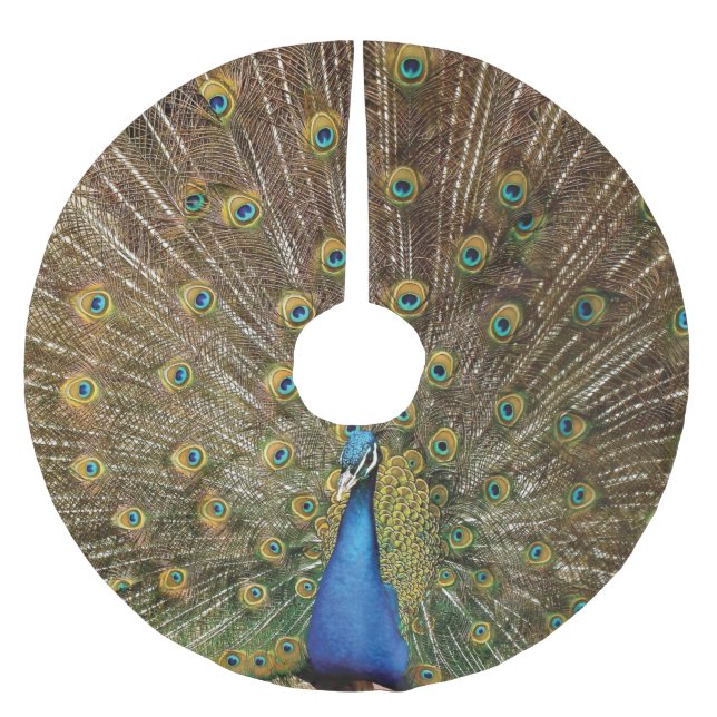 Grand Peacock Plumage Christmas Brushed Polyester Tree Skirt (Front)