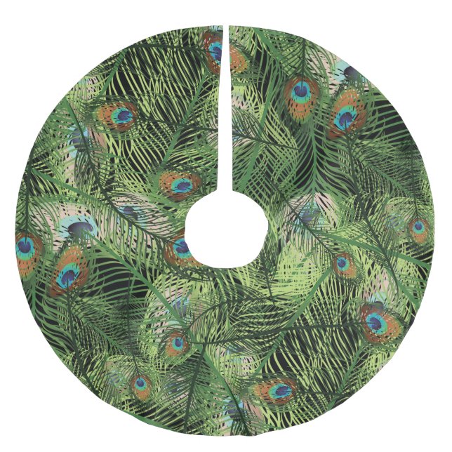 Grand Peacock Plumage Pattern Brushed Polyester Tree Skirt (Front)