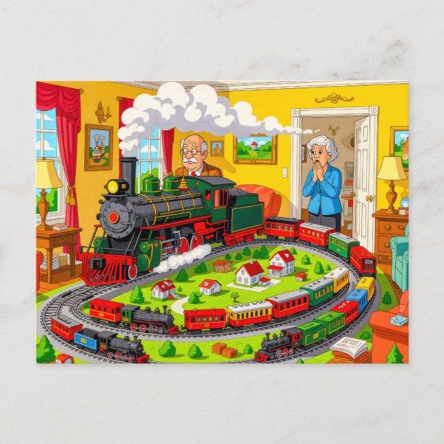 Grand-père avec train à vapeur sur un grand modèle (Devant)