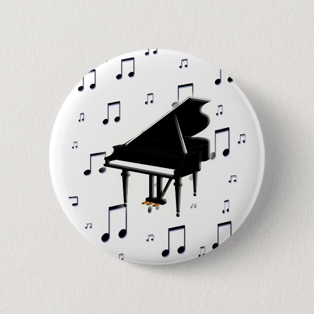 Grand Piano and Music Notes 2 Inch Round Button (Front)