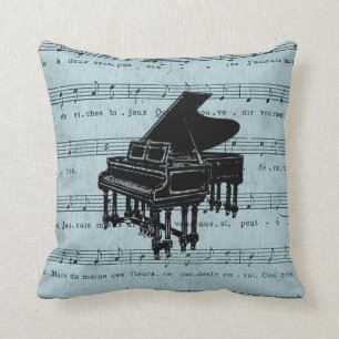 Grand Piano Blue Sheet Music Throw Pillow