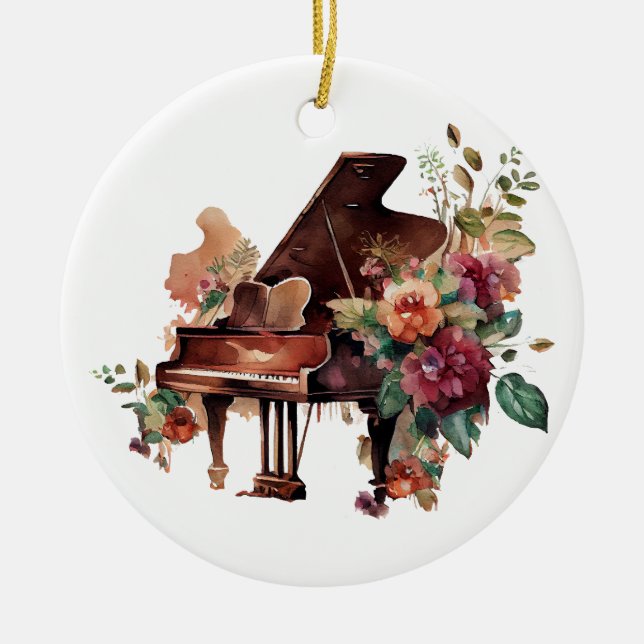 Grand piano et ornement de Noël floral (Devant)