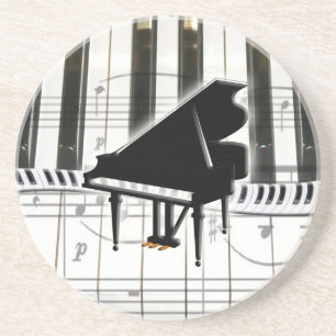 Grand Piano Keyboard and Music Notes Coaster