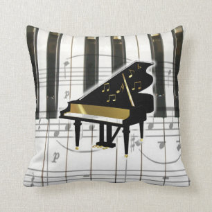 Grand Piano Keyboard and Notes Throw Pillow