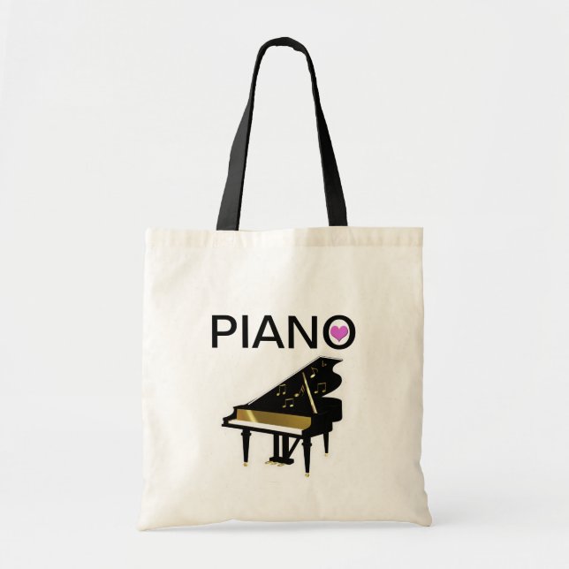 Grand Piano Keyboard and Notes Tote Bag (Front)