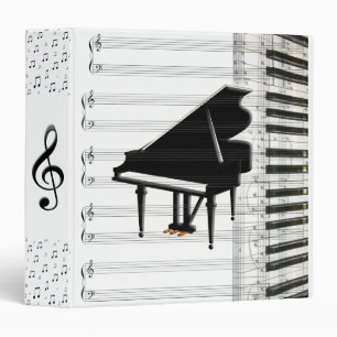 Grand Piano Keyboard Music Notes and Staff Binder