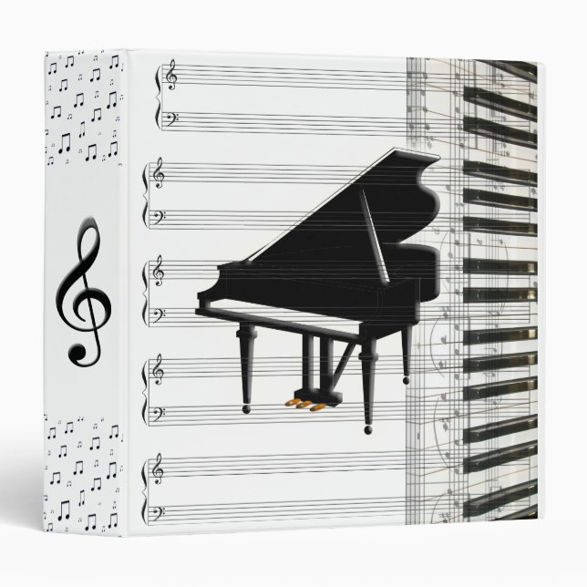 Grand Piano Keyboard Music Notes and Staff Binder (Front/Spine)