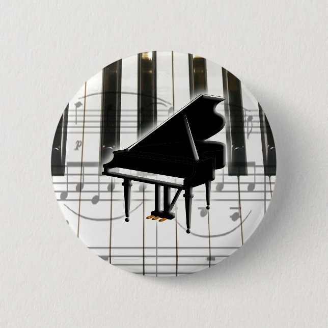 Grand Piano Keyboard & Notes 2 Inch Round Button (Front)