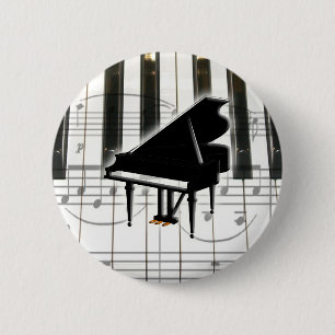 Grand Piano Keyboard & Notes 2 Inch Round Button