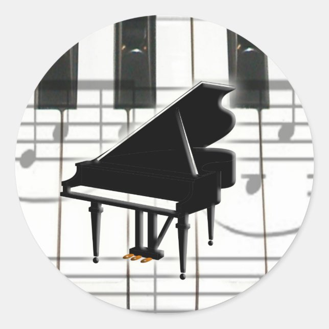 Grand Piano Keyboard & Notes Classic Round Sticker (Front)