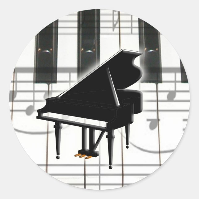 Grand Piano Keyboard & Notes Classic Round Sticker (Front)