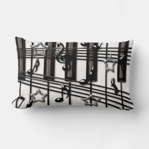 Grand Piano Keyboard with Music Notes Lumbar Pillow