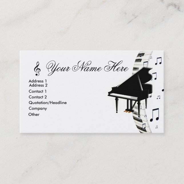Grand Piano Keyboardn Music Notes  and G-Clef Business Card (Front)