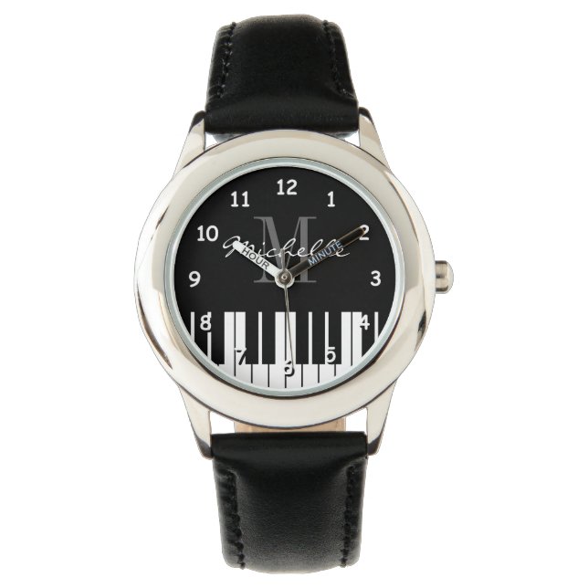 Grand piano keys kids watch with custom monogram (Front)
