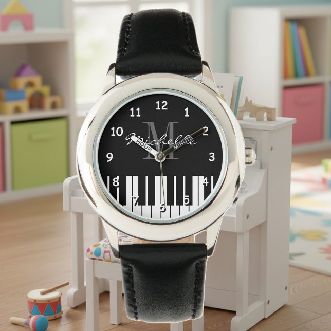 Grand piano keys kids watch with custom monogram (kid's watch with piano design)