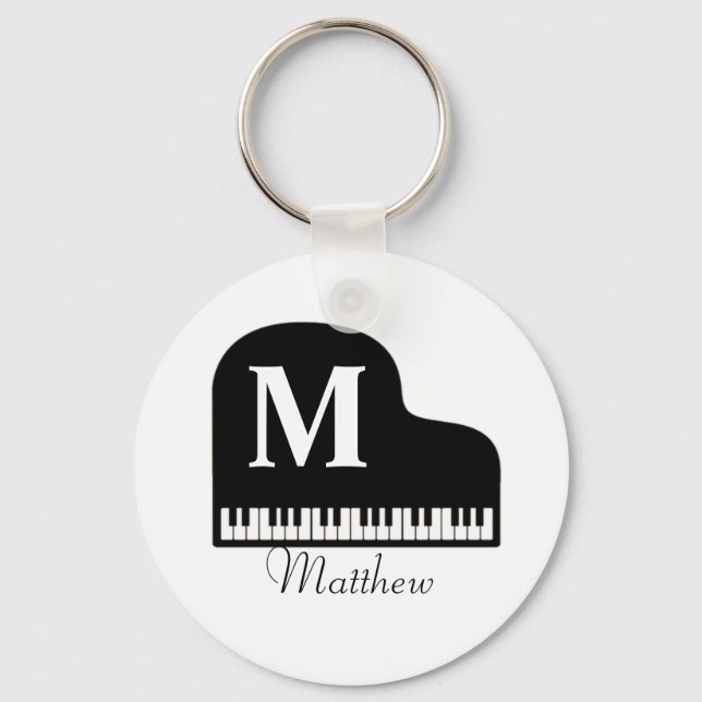 Grand Piano Monogram Pianist Personalize Keychain (Front)