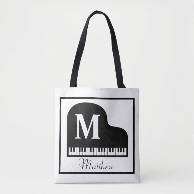 Grand Piano Monogram Pianist Personalize  Tote Bag (Front)